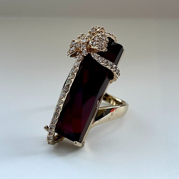 Andara Design 18K GOLD PLATED SIAM RED CRYSTAL & CZ BOW RING - Picture 10 of 15